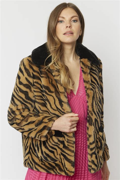 Tiger Print Faux Fur Coat 